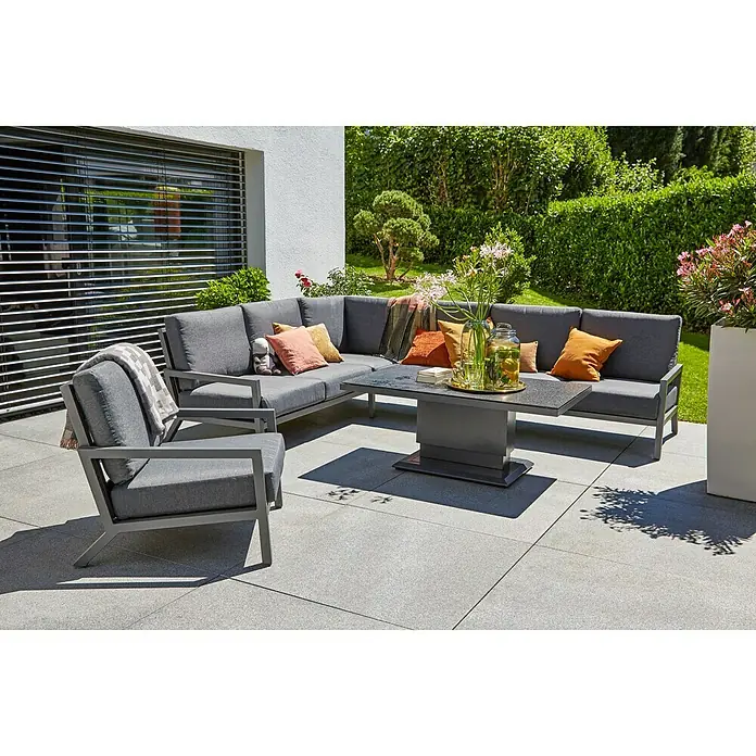 Sunfun Maja Vrtni trosjed s jastucima - 291 x 223 x 76 cm, Aluminij, Antracit - Živopisni prikaz