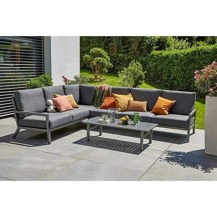 Sunfun Maja Vrtni trosjed s jastucima - 291 x 223 x 76 cm, Aluminij, Antracit - Živopisni prikaz