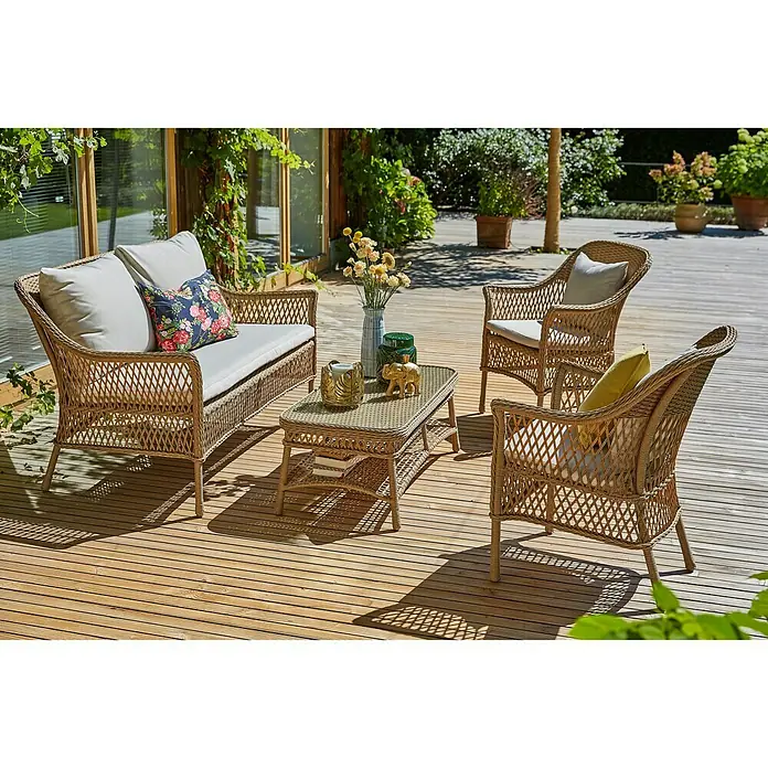Sunfun Vrtna fotelja Sophie - Š x D x V: 64 x 65,5 x 87,5 cm, Plastično pletivo, Bež boje, Karamela, Mogu se slagati jedni na druge - Živopisni prikaz