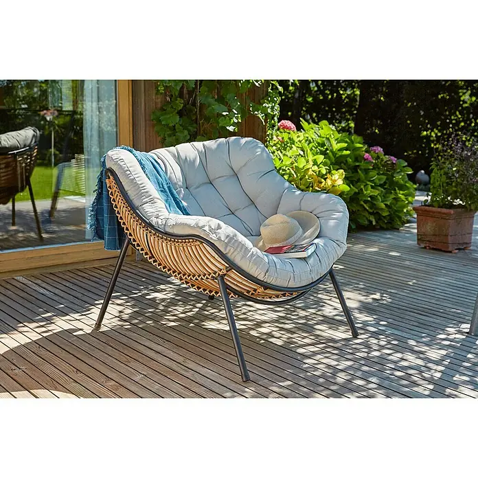 Sunfun Loungesessel - B x T x H: 96 x 114,5 x 83,5 cm, Polyrattan, Beige, Karamell - Stimmungsaufnahme
