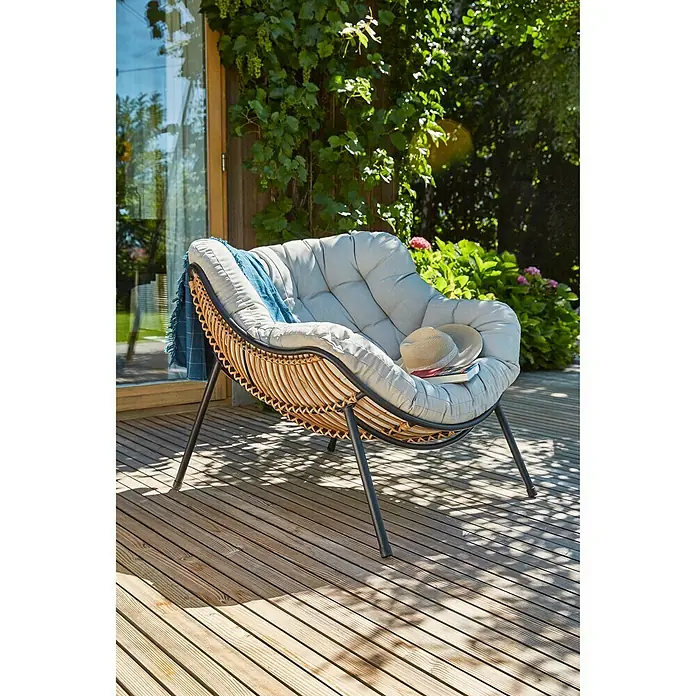 Sunfun Loungesessel - B x T x H: 96 x 114,5 x 83,5 cm, Polyrattan, Beige, Karamell - Stimmungsaufnahme