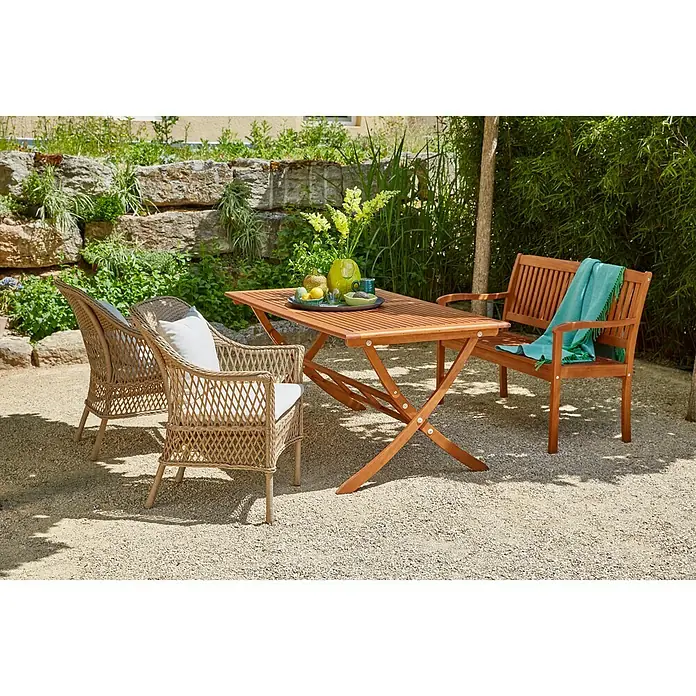 Sunfun Sillón de jardín Sophie - An x Pr x Al: 64 x 65,5 x 87,5 cm, Red de plástico, Beige, Caramelo, Apilable - Foto ambiente