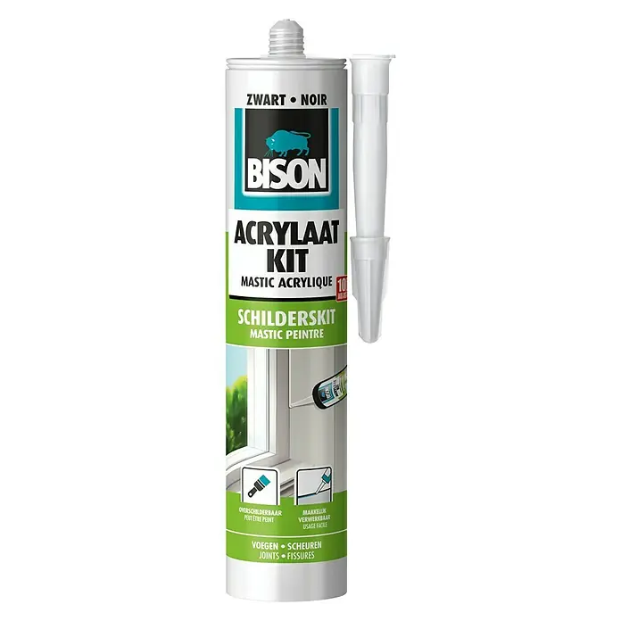 Bison Acryl afdichtkit Universeel - Zwart, 300 ml - Vooraanzicht