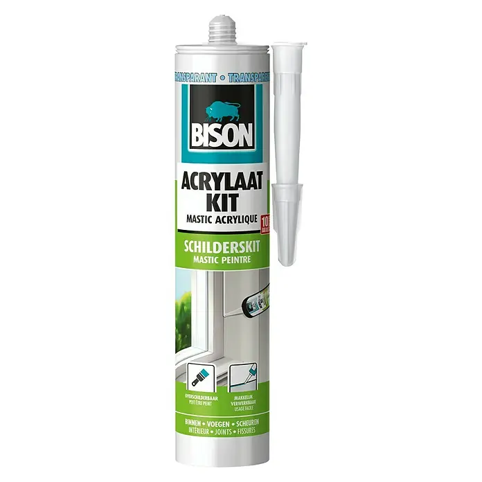 Bison Acryl afdichtkit Universeel - Transparant, 300 ml - Vooraanzicht