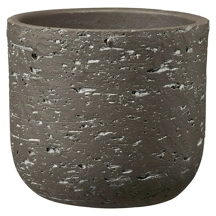 Soendgen Keramik Übertopf rund Portland - Außenmaß (Ø x H): 18 x 16 cm, Dunkelbraun gewischt, Keramik - Vorderansicht