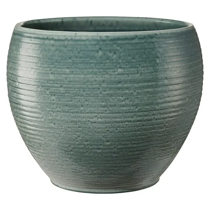 Soendgen Keramik Übertopf rund Manacor Deluxe - Außenmaß (Ø x H): 16 x 13 cm, Salbei, Keramik - Vorderansicht