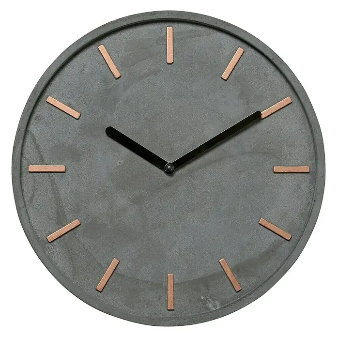 Wanduhr rund Gela - Betongrau/Kupfer, Durchmesser: 28 cm - Vorderansicht