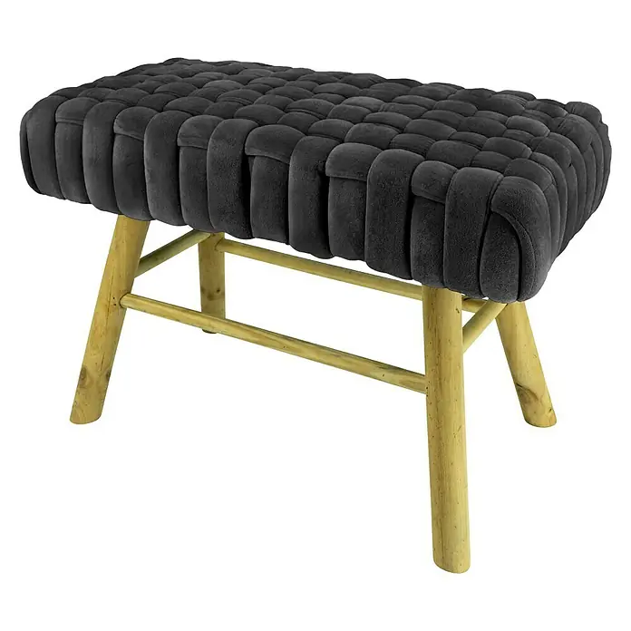 Hocker Knoten - 60 x 30 x 42 cm, Schwarz, Samt - Diagonale Ansicht