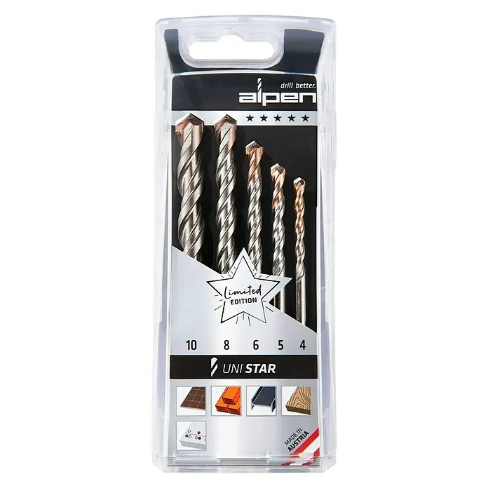 Alpen Mehrzweck-Bohrer-Set Uni Star - 5 -tlg. - Vorderansicht