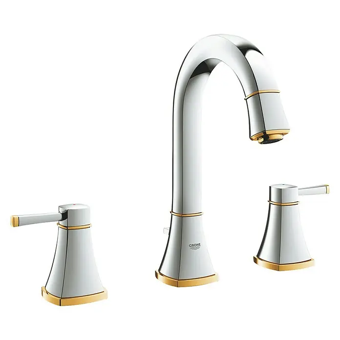 Grohe Grandera Waschtischarmatur - Chrom/Gold, Höhe: 26,4 cm - Diagonale Ansicht