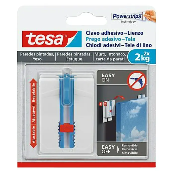 Tesa Clavo adhesivo Lienzo - Apto para: Paredes pintadas, Carga soportada: 2 kg, 2 uds., Blanco - Vista frontal