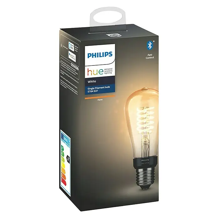 Philips Hue Bombilla LED Filamento blanco - E27, 7 W, Blanco cálido, ST64, Intensidad regulable - Vista frontal