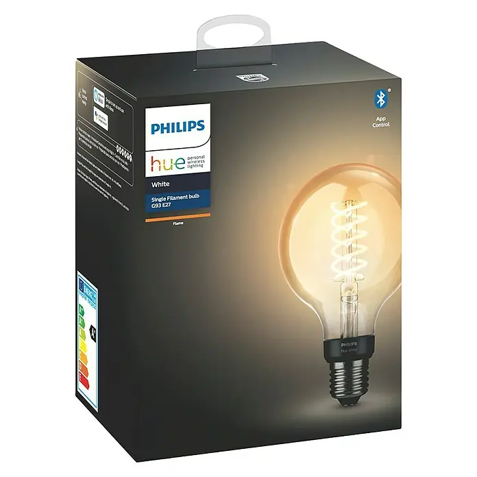 Philips Hue Bombilla LED Filamento blanco - E27, 7 W, Blanco cálido, G93, Intensidad regulable - Vista frontal
