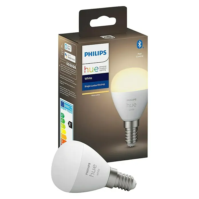 Philips Hue LED-Leuchtmittel Luster - E14, 5,7 W, Warmweiß, Tropfen, 1 Stk. - Vorderansicht