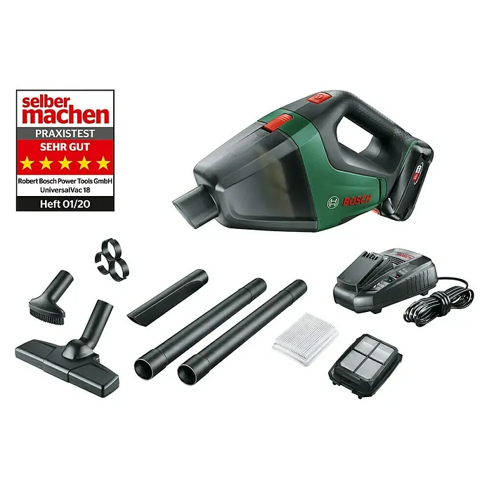 Bosch 18 V Power for All Akku-Handstaubsauger UniversalVac 18 - 18 V, 1 Akku, 2,5 Ah, Behältervolumen: 0,5 l - Diagonale Ansicht