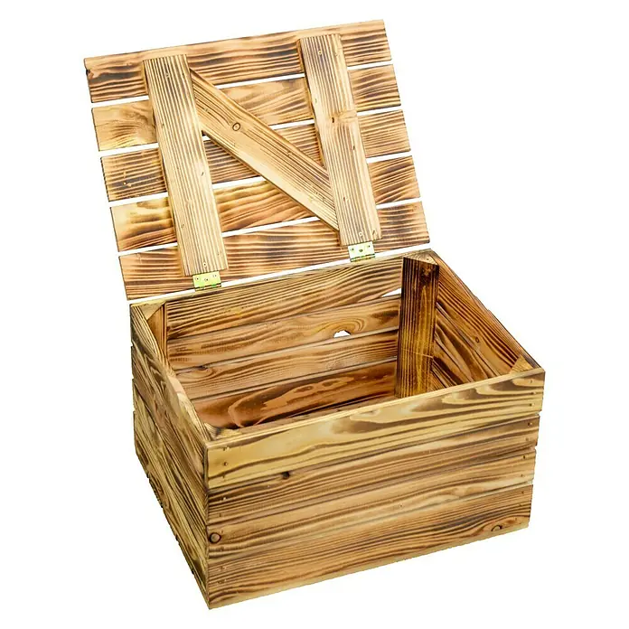 Holzkiste mit Deckel - 48 x 36 x 27 cm, Braun, Mit Deckel - Vorderansicht