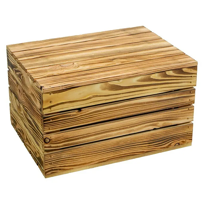 Holzkiste mit Deckel - 48 x 36 x 27 cm, Braun, Mit Deckel - Diagonale Ansicht