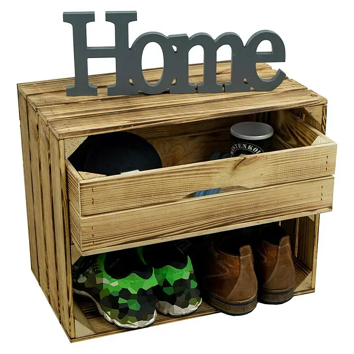 Holzkiste geflammt mit Schublade - 30 x 50 x 40 cm, Braun - Anwendungsbeispiel