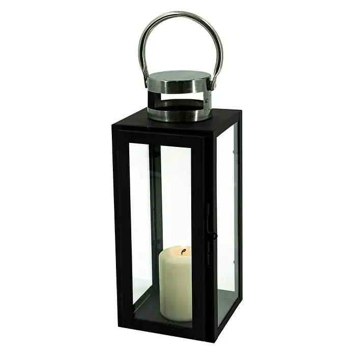 Laterne - L x B x H: 14 x 14 x 29 cm, Schwarz - Vorderansicht