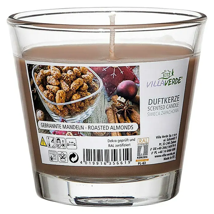 Duftkerze - Im Glas, Gebrannte Mandeln, Ø x H: 9 x 8 cm - Vorderansicht