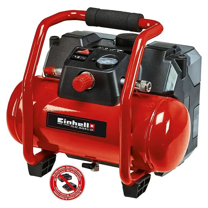 Einhell Power X-Change Akku-Kompressor TE-AC 36/6/8 Li OF Set-Solo - 18 V, Ohne Akku, 3.200 U/min - Diagonale Ansicht