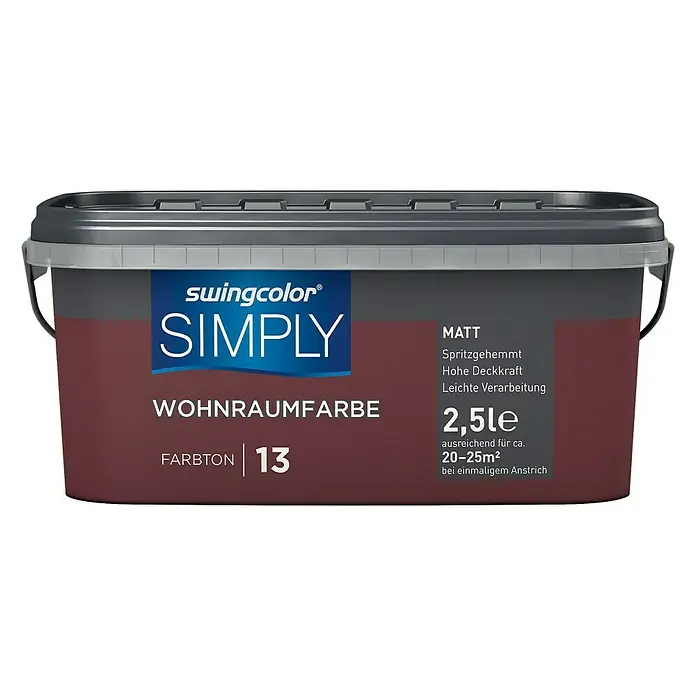 swingcolor Wandfarbe SIMPLY - Rot - Nr. 13, 2,5 l, Matt - Vorderansicht