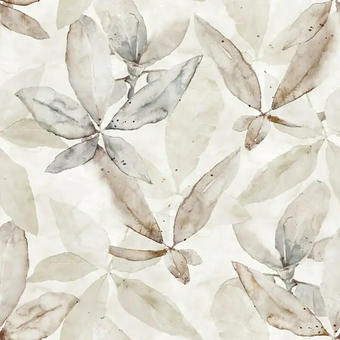 Cortina con ollaos Print Hoja - 140 x 260 cm, Algodón, Beige - Primer plano