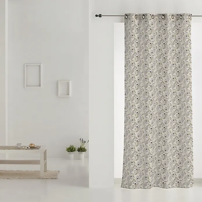 Cortina con ollaos Print Ameba - 140 x 260 cm, Algodón, Mostaza - Foto ambiente