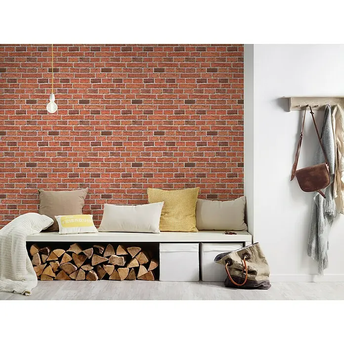 AS Creation Il Decoro Papiertapete Ziegel Rot - Rot, Steinoptik, L x B: 10,05 x 0,53 m - Stimmungsaufnahme