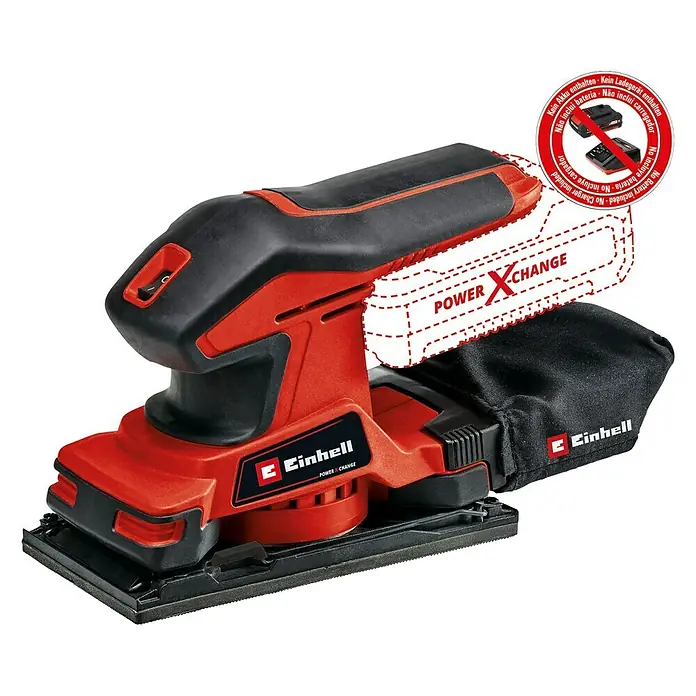 Einhell Power X-Change Akku-Schwingschleifer TC-OS 18/187 Li-Solo - 18 V, Ohne Akku, 5 Ah, Leerlaufschwingzahl: 0 - 24.000 U/min, Schleiffläche: 181,39 cm² - Diagonale Ansicht