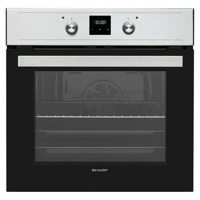 Sharp Einbaubackofen K-60DX19IM0-EU - Anzahl Beheizungsarten: 8 Stk., Volumen Backofen: 69 l, Silber/Schwarz - Vorderansicht