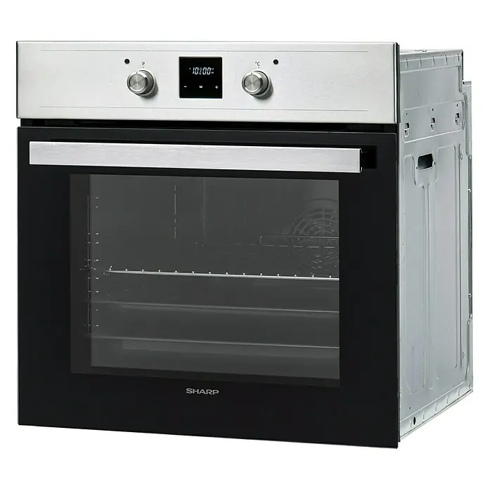 Sharp Einbaubackofen K-60DX19IM0-EU - Anzahl Beheizungsarten: 8 Stk., Volumen Backofen: 69 l, Silber/Schwarz - Diagonale Ansicht