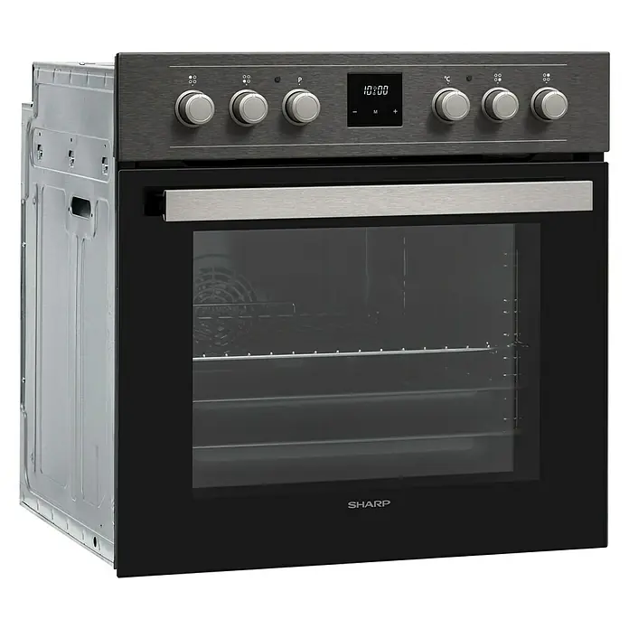 Sharp Einbauherd-Set K-62DX19AM1-EU Black Steel - Anzahl Beheizungsarten: 8 Stk., Edelstahl/Schwarz - Diagonale Ansicht