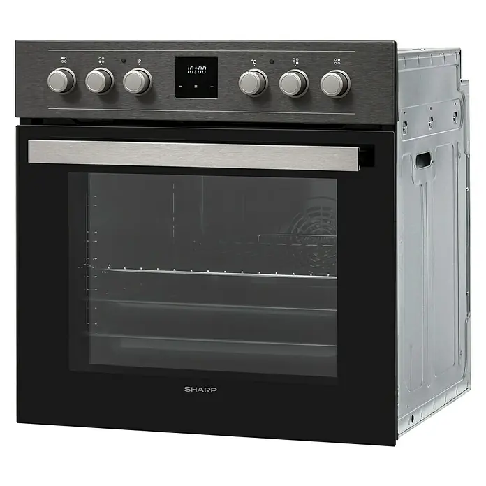 Sharp Einbauherd-Set K-62DX19AM1-EU Black Steel - Anzahl Beheizungsarten: 8 Stk., Edelstahl/Schwarz - Diagonale Ansicht