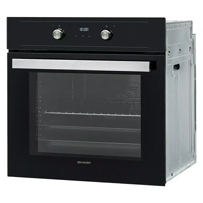 Sharp Einbaubackofen K-60DX19BM0-EU - Anzahl Beheizungsarten: 8 Stk., Volumen Backofen: 69 l, Schwarz - Diagonale Ansicht