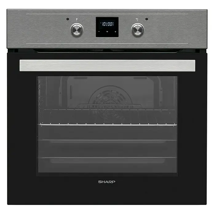 Sharp Einbaubackofen K-60DX19AM0-EU Black Steel - Anzahl Beheizungsarten: 8 Stk., Volumen Backofen: 69 l, Edelstahl/Schwarz - Vorderansicht