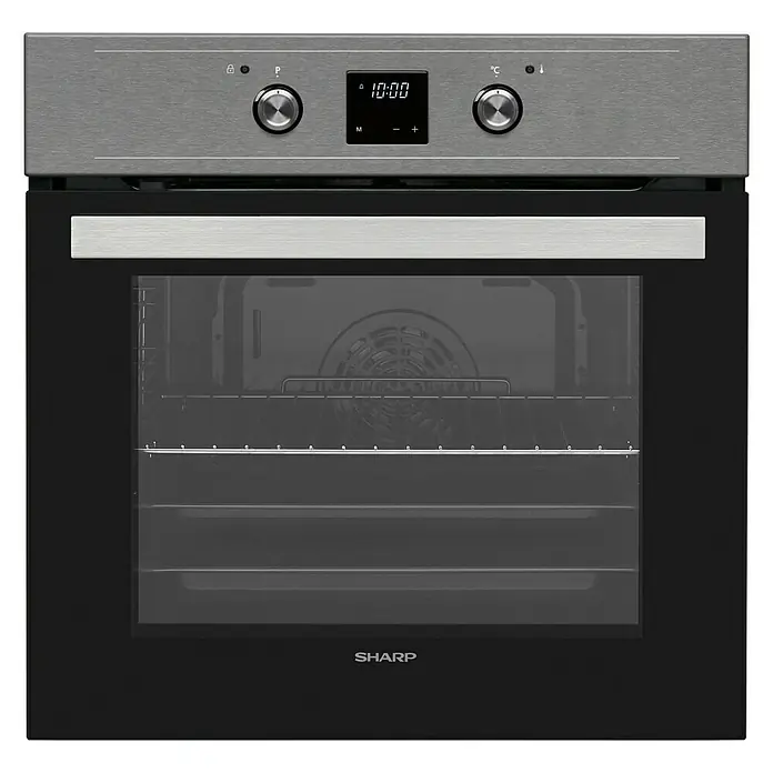 Sharp Einbauherd K-61DX28IM0-EU - Anzahl Beheizungsarten: 8 Stk., Volumen Backofen: 69 l, Edelstahl/Schwarz - Vorderansicht