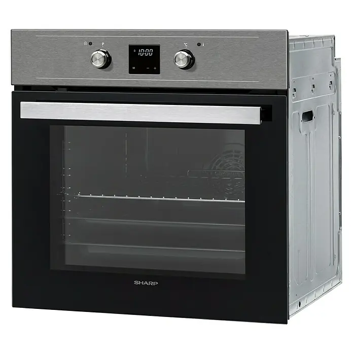 Sharp Einbauherd K-61DX28IM0-EU - Anzahl Beheizungsarten: 8 Stk., Volumen Backofen: 69 l, Edelstahl/Schwarz - Diagonale Ansicht
