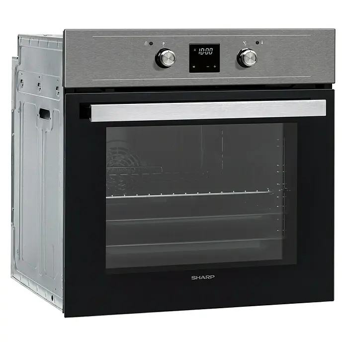 Sharp Einbauherd K-61DX28IM0-EU - Anzahl Beheizungsarten: 8 Stk., Volumen Backofen: 69 l, Edelstahl/Schwarz - Diagonale Ansicht