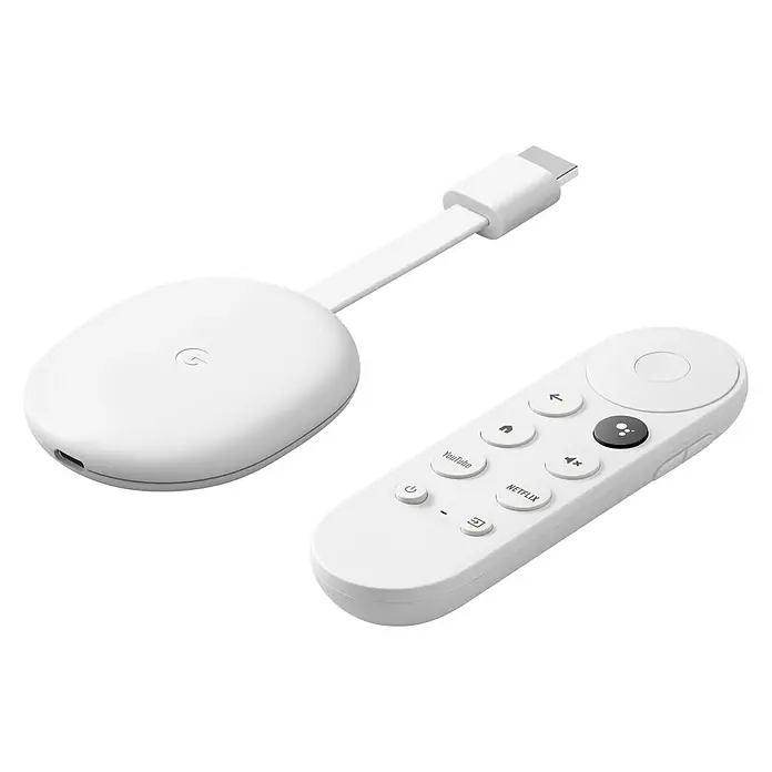 Google Streaming-Stick Chromecast mit Google TV - Weiß, HDMI, 4K Ultra HD/HDR, 2,4 GHz/5 GHz - Diagonale Ansicht