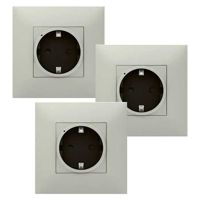 Legrand Valena Next with Netatmo Enchufe - Aluminio, 2 Polos + Toma Tierra, Plástico, Montaje en la pared, 3 ud. - Vista frontal