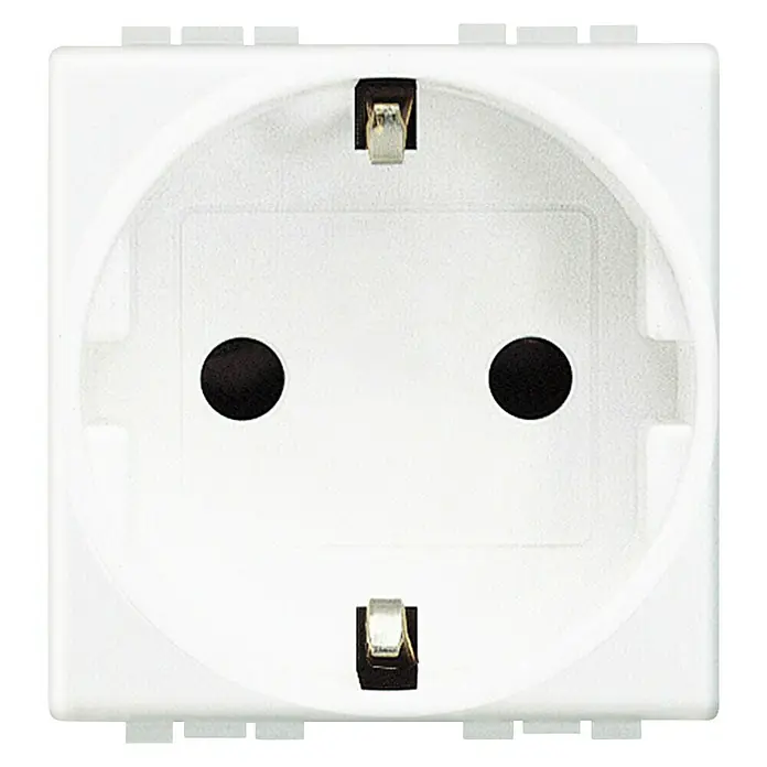 Bticino Living Light Enchufe - Blanco, 2 Polos + Toma Tierra, Plástico, Montaje en la pared - Vista frontal