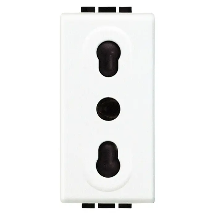 Bticino Living Light Enchufe Italiano - Blanco, 2 Polos + Toma Tierra, Plástico, Montaje en la pared - Vista frontal
