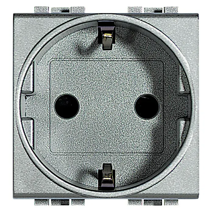 Bticino Living Light Enchufe - Plateado, 2 Polos + Toma Tierra, Plástico, Montaje en la pared - Vista frontal