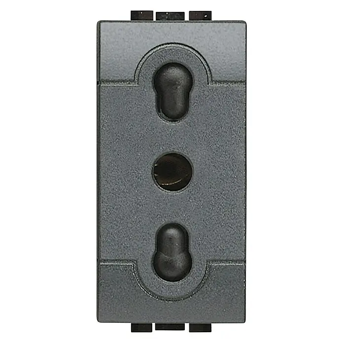 Bticino Living Light Enchufe Italiano - Antracita, 2 Polos + Toma Tierra, Plástico, Montaje en la pared - Vista frontal