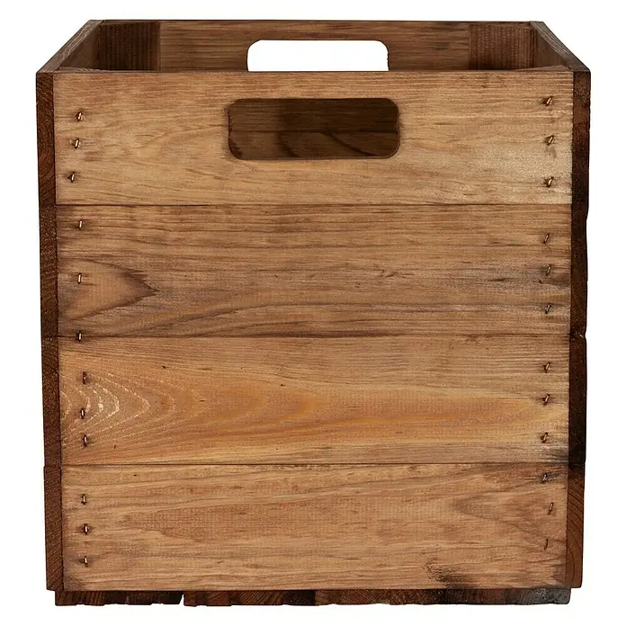 Holzkiste Used Natur mit Eingriffen - 32,5 x 33 x 37,5 cm, Braun, 2 Eingriffe - Vorderansicht
