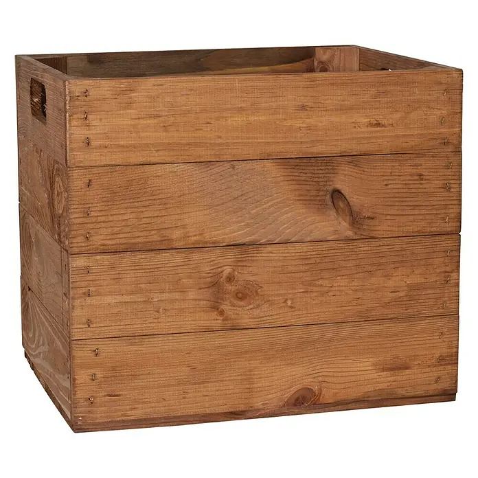 Holzkiste Used Natur mit Eingriffen - 32,5 x 33 x 37,5 cm, Braun, 2 Eingriffe - Linke Seitenansicht