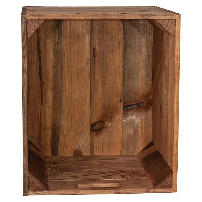 Holzkiste Used Natur mit Eingriffen - 32,5 x 33 x 37,5 cm, Braun, 2 Eingriffe - Vorderansicht