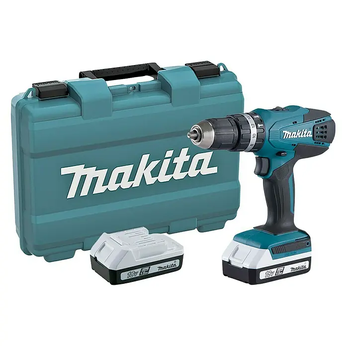 Bosch Taladro atornillador percutor de batería HP457DWE - 18 V, Iones de litio, 1,5 Ah, Número de revoluciones de marcha en vacío: 0 r.p.m. - 1.400 r.p.m. - Vista angular