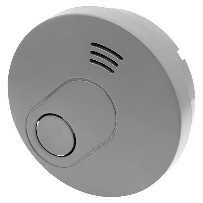 UniTEC Rauchwarnmelder VDS 3131 / Q-Label grau - Durchmesser: 12 cm, Batterielaufzeit: 10 Jahre, Alarmsignal: 85 dB - Vorderansicht